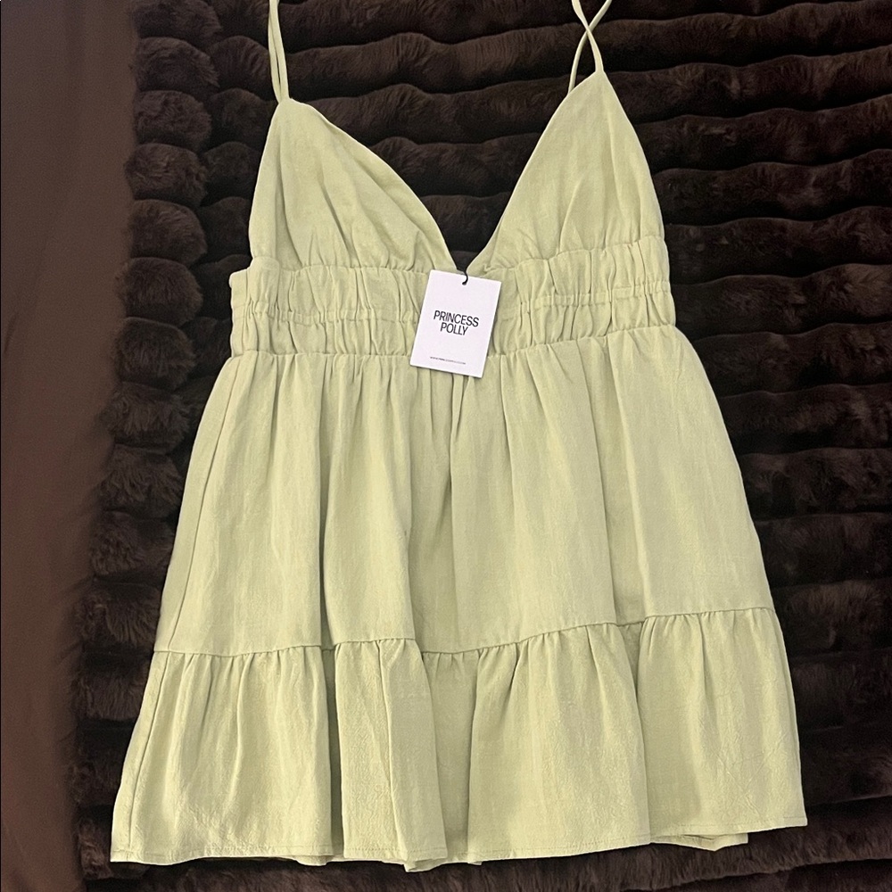 NWT. Princess Polly Elpida Sage Green Tiered Mini Dress